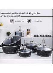 Huitich 10-piece nonstick cookware set with glass lids in black stone finish for kitchen use Huitich 10-piece nonstick cookware set with glass lids in black stone finish for kitchen use