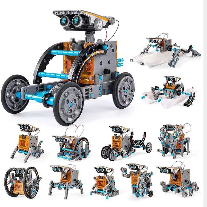 Huitich solar robot 14-in-1 STEM educational toy with multiple buildable models and blue and gray parts Huitich solar robot 14-in-1 STEM educational toy with multiple buildable models and blue and gray parts