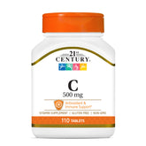 21st Century Vitamin C 500mg tablets white bottle with orange cap 110 tablets antioxidant immune support