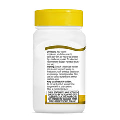 21st Century white supplement bottle with yellow cap showing back label directions B-Complex with Vitamin C supplements UAE 21st Century white supplement bottle with yellow cap showing back label directions B-Complex with Vitamin C supplements UAE