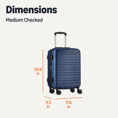 حقيبة سفر صلبة بعجلات مقاس 26 بوصة (68 سم)، المادة: ABS، لون أزرق داكن حقيبة سفر صلبة بعجلات مقاس 26 بوصة (68 سم)، المادة: ABS، لون أزرق داكن