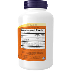 NOW bottle of evening primrose oil supplement white plastic jar with purple cap and supplement facts label NOW bottle of evening primrose oil supplement white plastic jar with purple cap and supplement facts label
