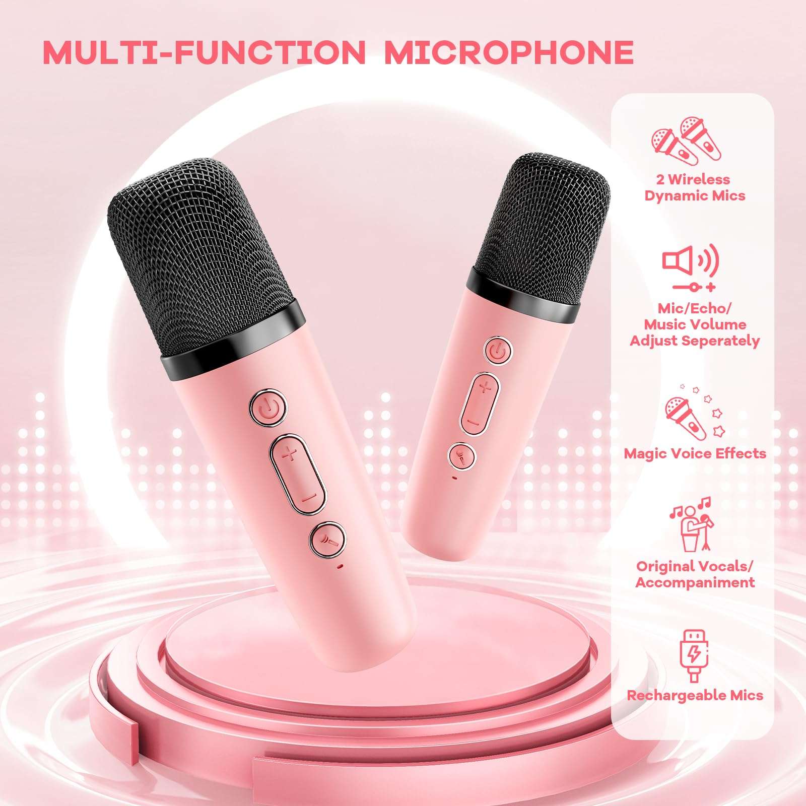 YLL Mini Karaoke Machine for Kids Adults, Portable Bluetooth Speaker with 2 Wireless Microphones,18 Pre-Loaded Songs Toys Birthday Gifts for Girls 4, 5, 6, 7, 8+ Years Old Toddler Teens - MULTICOLOR YLL Mini Karaoke Machine for Kids Adults, Portable Bluetooth Speaker with 2 Wireless Microphones,18 Pre-Loaded Songs Toys Birthday Gifts for Girls 4, 5, 6, 7, 8+ Years Old Toddler Teens - MULTICOLOR
