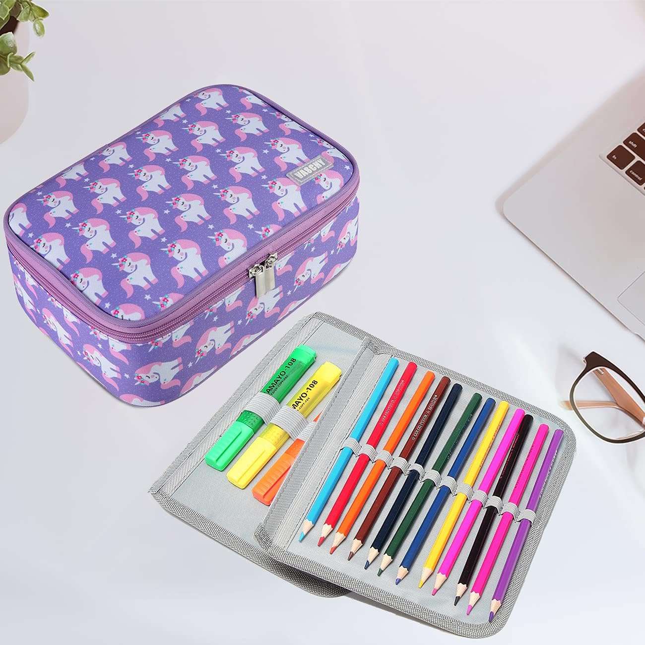Fashi Unicorn Pencil Case for Girls, Large Stationery Bag with Detachable Layers and Multiple Zippers for Kids and Adults for School, Office, Art Supplies (Purple) Fashi Unicorn Pencil Case for Girls, Large Stationery Bag with Detachable Layers and Multiple Zippers for Kids and Adults for School, Office, Art Supplies (Purple)