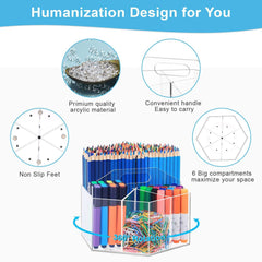 Marbras Acrylic Pen Holder, 360 Degree Rotating Clear Pen Organizer for Desk with 6 Compartments, Holds Over 600 Pencils, Stationery Organizer for Office, School, Home, and Art Supplies Marbras Acrylic Pen Holder, 360 Degree Rotating Clear Pen Organizer for Desk with 6 Compartments, Holds Over 600 Pencils, Stationery Organizer for Office, School, Home, and Art Supplies