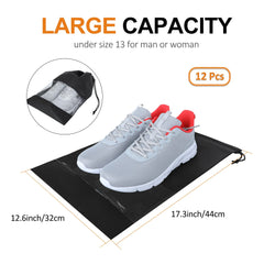 12 Pieces Waterproof Shoe Storage Bags, Non-Woven Fabric with Drawstring and Transparent Window for Travel, Gym and Sports Shoe Storage Bag Organizer for Men and Women, Black 12 Pieces Waterproof Shoe Storage Bags, Non-Woven Fabric with Drawstring and Transparent Window for Travel, Gym and Sports Shoe Storage Bag Organizer for Men and Women, Black