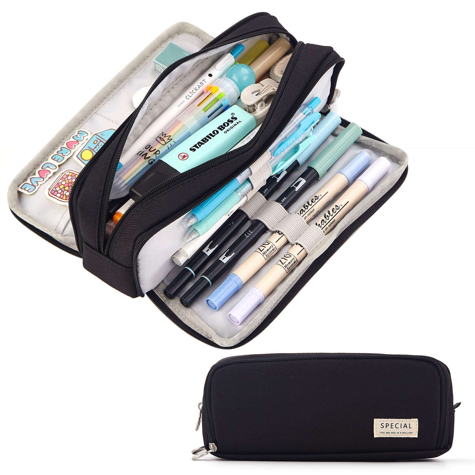 CICIMELON Pencil Case Large Capacity Pencil Pouch 3 Compartments Pencil Bag Gift for Students Girls Adults Women (Black) CICIMELON Pencil Case Large Capacity Pencil Pouch 3 Compartments Pencil Bag Gift for Students Girls Adults Women (Black)