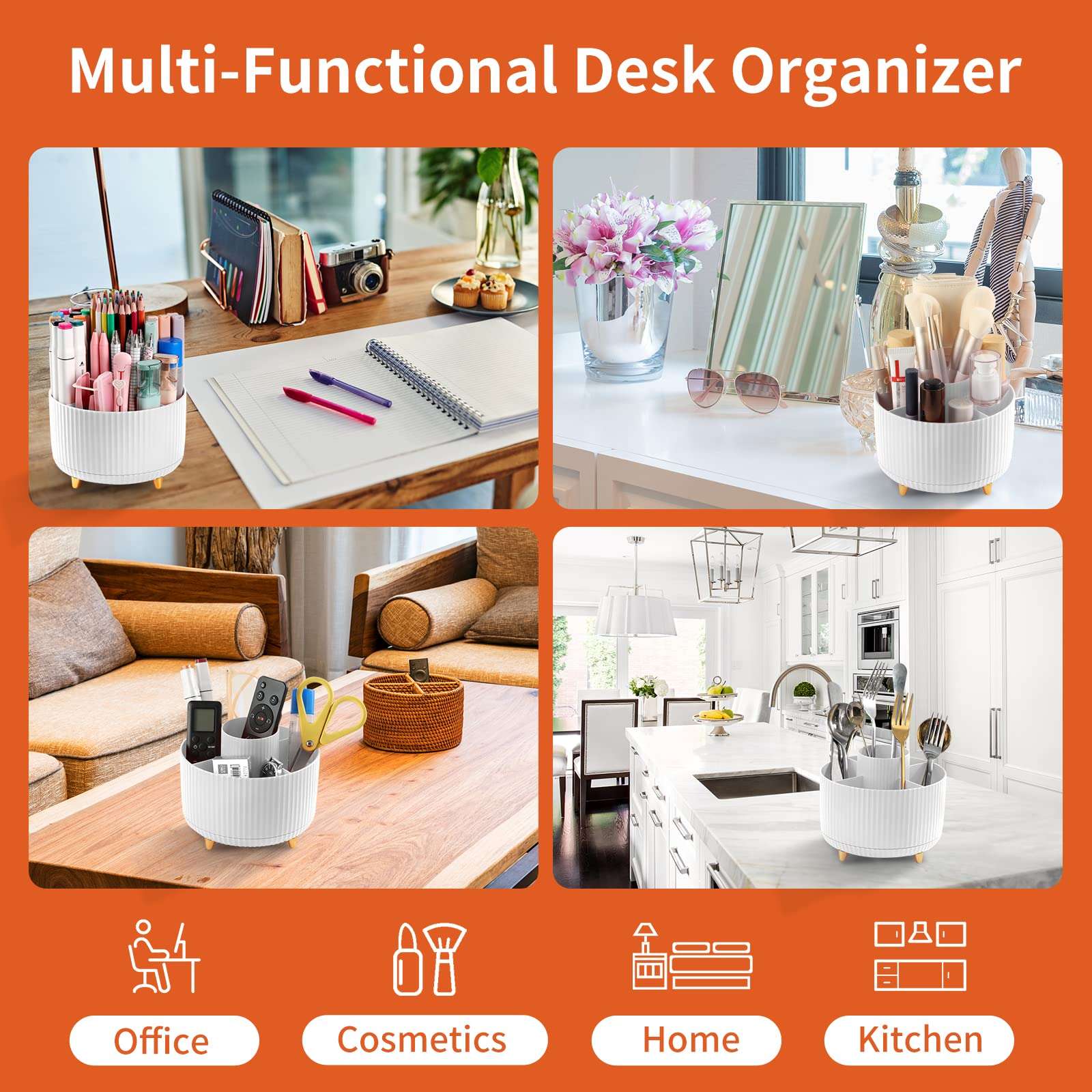 Desk Pencil Pen Holder, 5 Slots 360°Degree Rotating Pencil Pen Organizers for Desk, Desktop Storage Stationery Supplies Organizer, Cute Pencil Cup Pot for Office, School, Home, Art Supply, White Desk Pencil Pen Holder, 5 Slots 360°Degree Rotating Pencil Pen Organizers for Desk, Desktop Storage Stationery Supplies Organizer, Cute Pencil Cup Pot for Office, School, Home, Art Supply, White