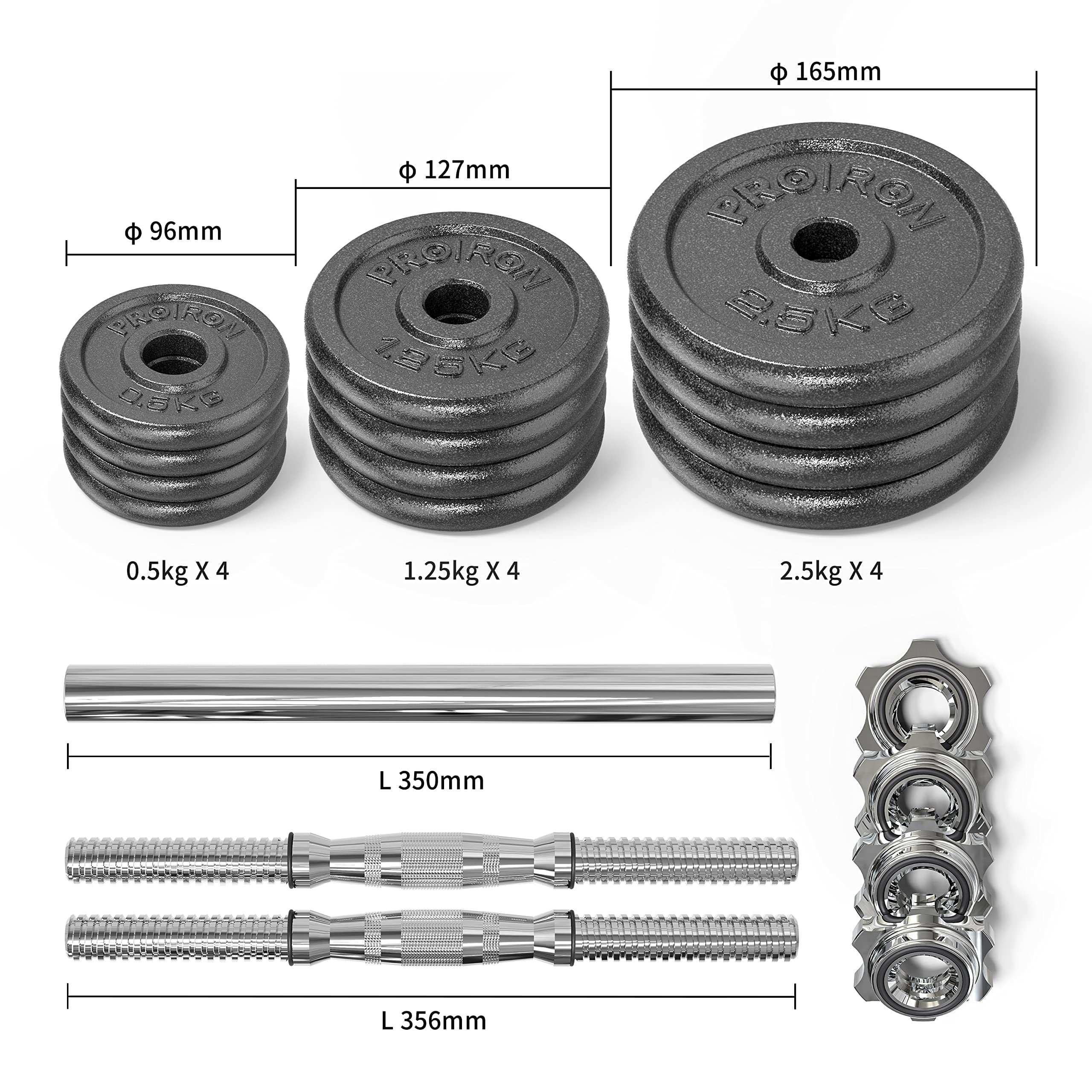 PROIRON Cast Iron Weight Plates Set 1.25kg,2.5kg,5kg,10kg (Choice of Sizes) for 1" Dumbbell Handle Bar PROIRON Cast Iron Weight Plates Set 1.25kg,2.5kg,5kg,10kg (Choice of Sizes) for 1" Dumbbell Handle Bar