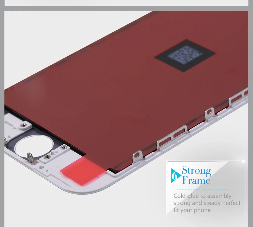 Mumzar iPhone 7 LCD screen replacement white front assembly with red backing and strong frame label Mumzar iPhone 7 LCD screen replacement white front assembly with red backing and strong frame label
