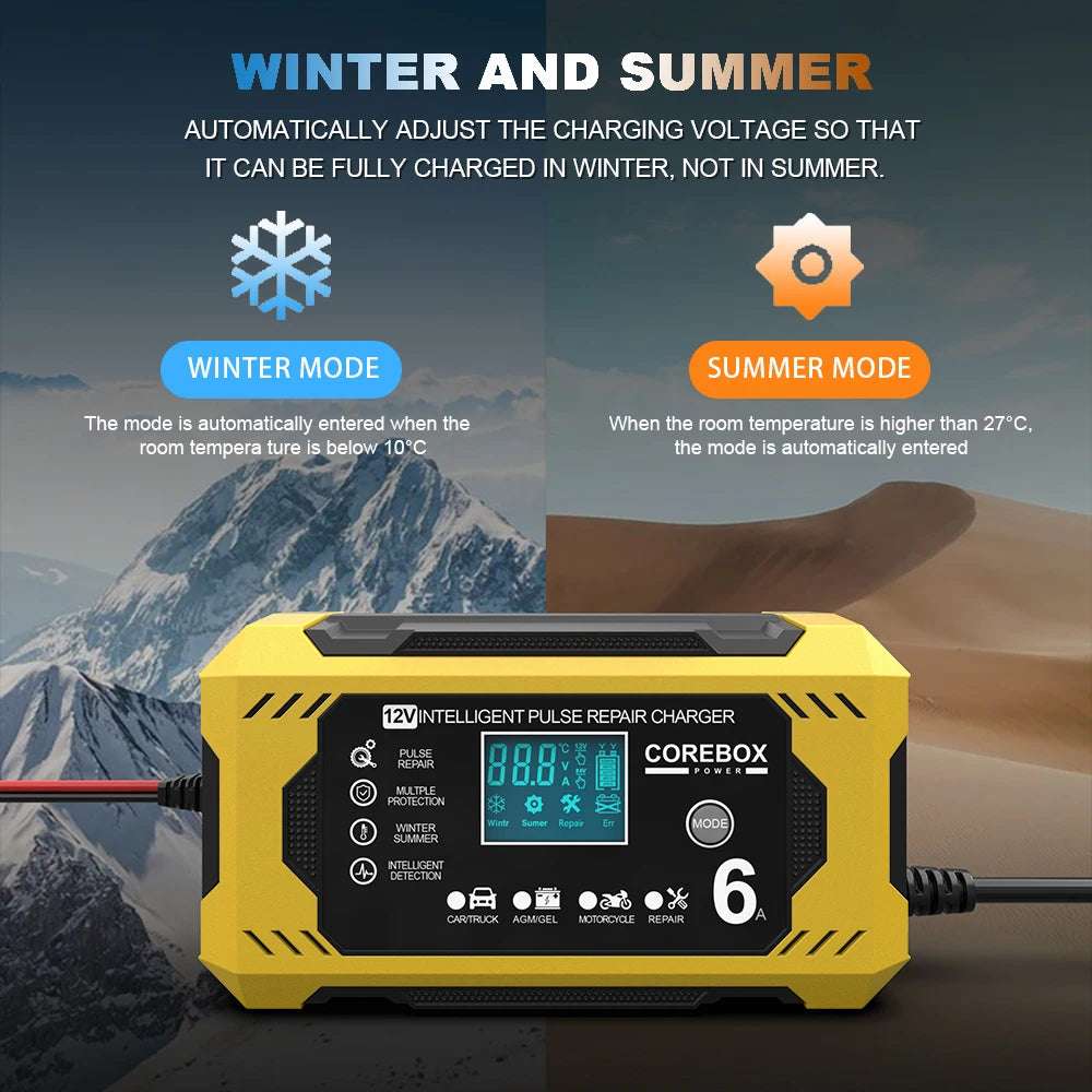 12V6A smart battery charger AGM Start stop battery European regulation full stop reverse protection lead-acid charger 12V6A smart battery charger AGM Start stop battery European regulation full stop reverse protection lead-acid charger