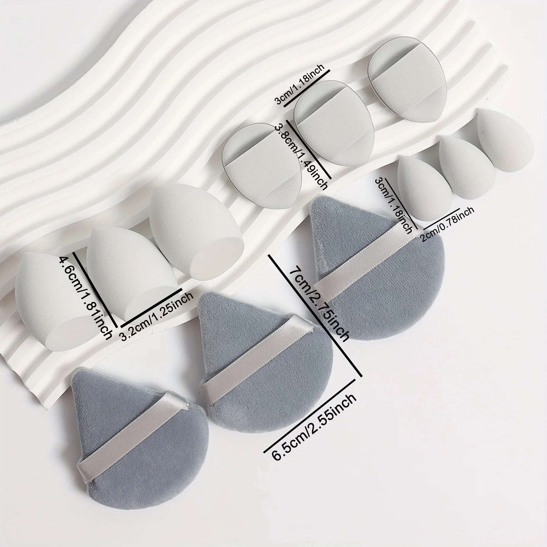 12-Piece All-Purpose Makeup Sponge Set, Made of 3 Loose Powder Puffs, 3 Mini Air Cushion Puffs, 3 Beauty Eggs and 3 Mini Beauty 12-Piece All-Purpose Makeup Sponge Set, Made of 3 Loose Powder Puffs, 3 Mini Air Cushion Puffs, 3 Beauty Eggs and 3 Mini Beauty