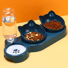 Pet Bowls With Water Feeder, 3 In 1 Ear Design Tilted Cat Water And Food Bowl Set With Gravity Water Bottle For Neck Protection Pet Bowls With Water Feeder, 3 In 1 Ear Design Tilted Cat Water And Food Bowl Set With Gravity Water Bottle For Neck Protection