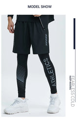 2-piece tight pants men's cycling base fitness shorts quick drying high elasticity sports set running training compression 2-piece tight pants men's cycling base fitness shorts quick drying high elasticity sports set running training compression