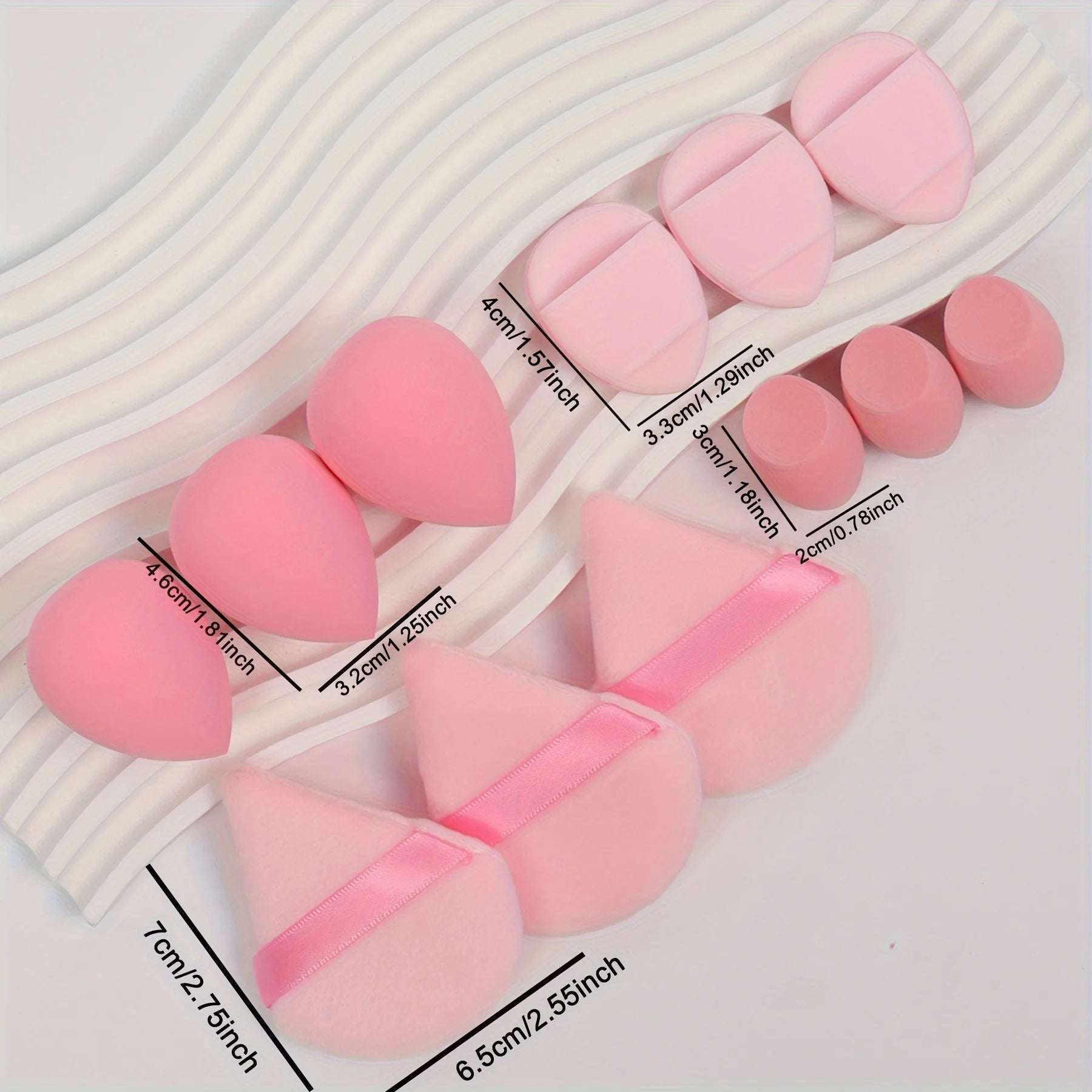 12-Piece All-Purpose Makeup Sponge Set, Made of 3 Loose Powder Puffs, 3 Mini Air Cushion Puffs, 3 Beauty Eggs and 3 Mini Beauty 12-Piece All-Purpose Makeup Sponge Set, Made of 3 Loose Powder Puffs, 3 Mini Air Cushion Puffs, 3 Beauty Eggs and 3 Mini Beauty