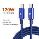 120W USB C To Type C Cable 6A PD Super Fast Charging Data Cord For iPhone 15 Pro Max Samsung S24 S23 Xiaomi Redmi Charger Cable