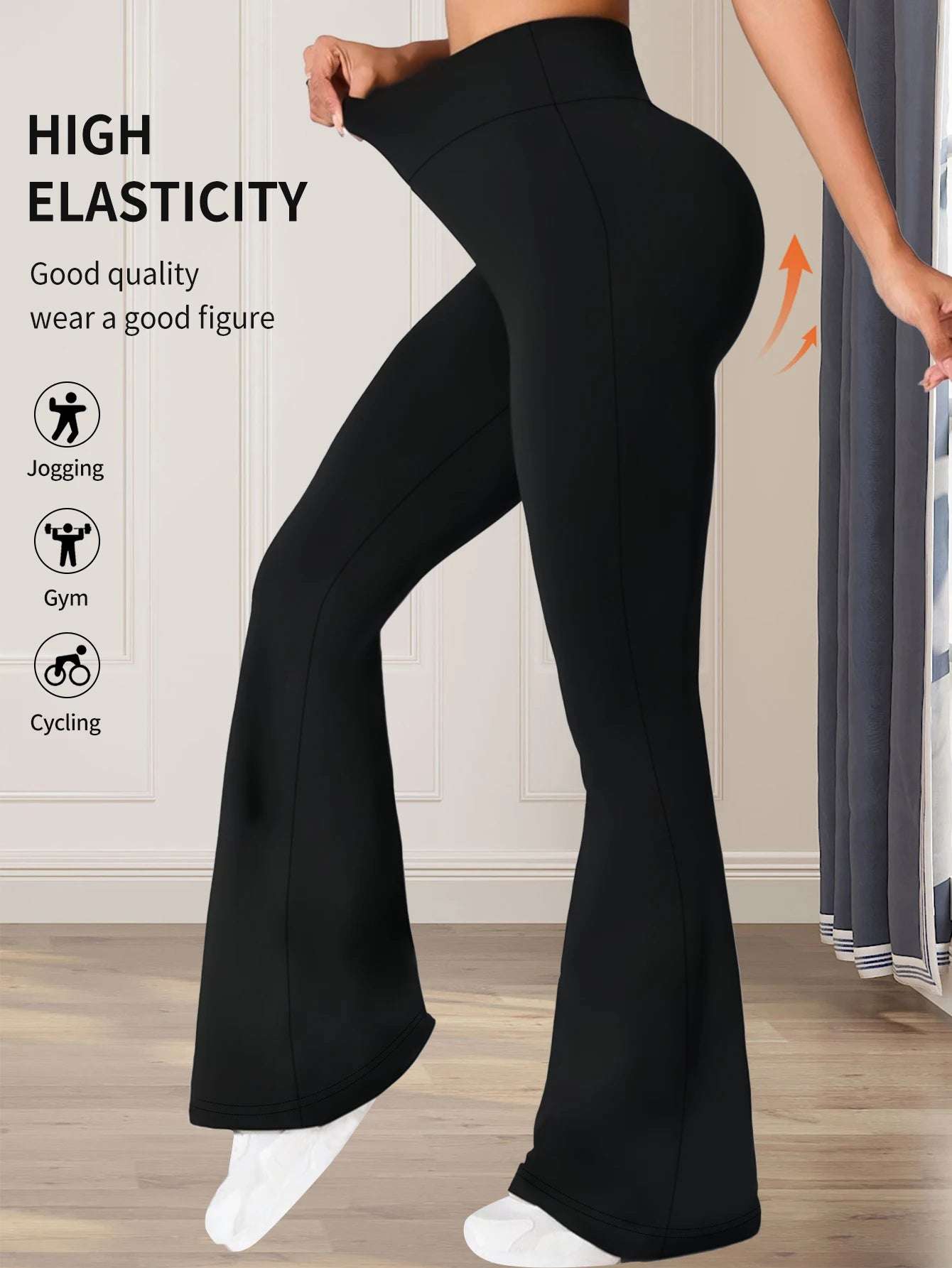 Women's spring and summer high waisted tight fitting flared pants, slim leg long black pants, thin wide leg pants for slim women Women's spring and summer high waisted tight fitting flared pants, slim leg long black pants, thin wide leg pants for slim women