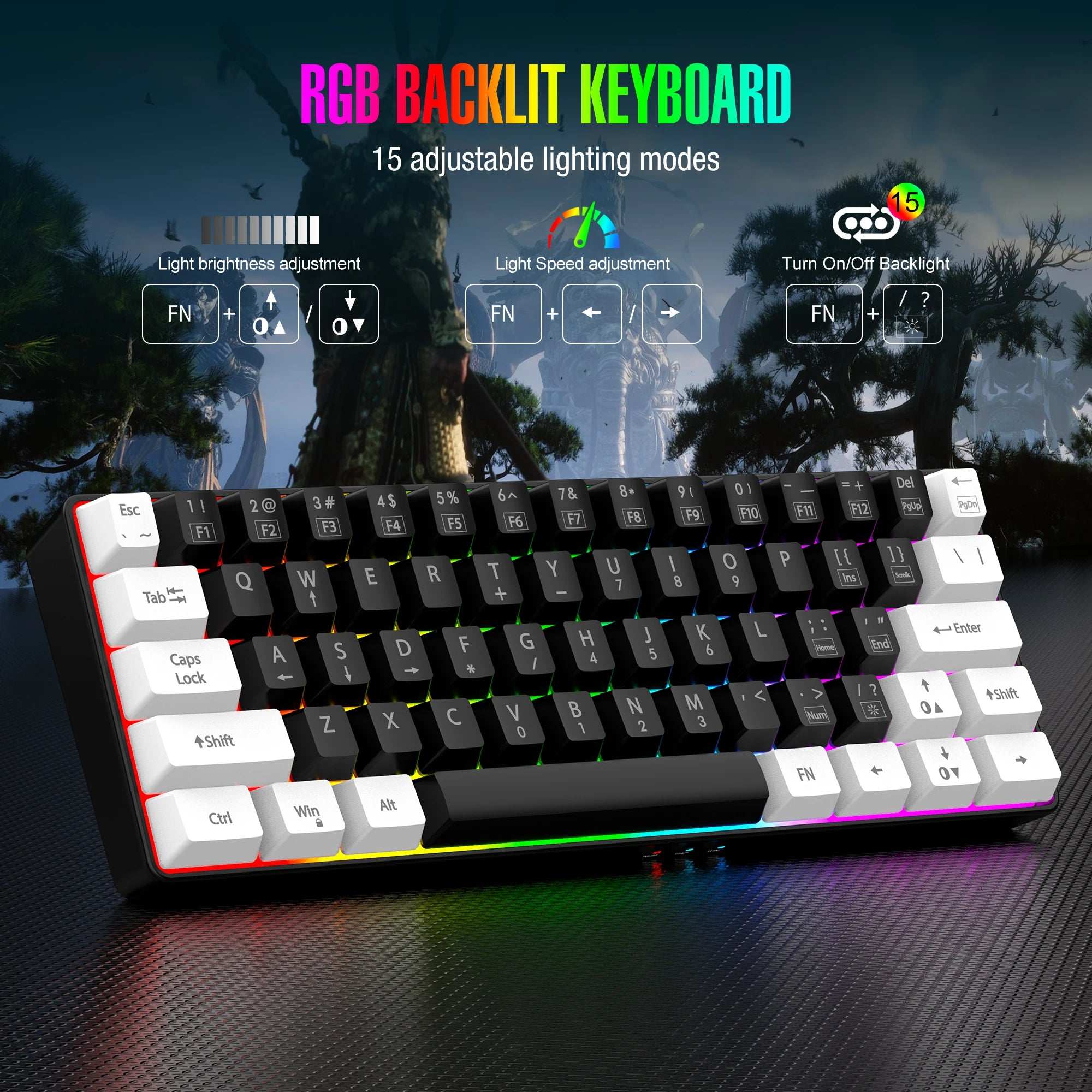 60% wired gaming keyboard, RGB backlight ultra compact mini keyboard, waterproof small compact 61 key keyboard for pc/Mac gamers 60% wired gaming keyboard, RGB backlight ultra compact mini keyboard, waterproof small compact 61 key keyboard for pc/Mac gamers