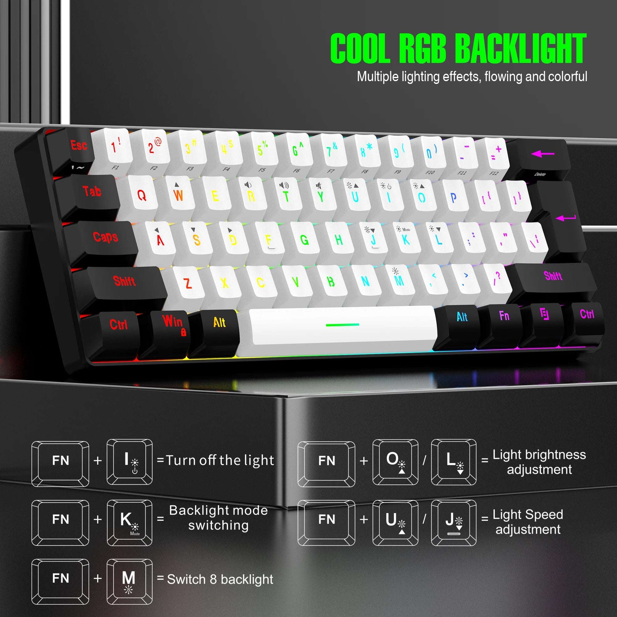 60% wired gaming keyboard, RGB backlight ultra compact mini keyboard, waterproof small compact 61 key keyboard for pc/Mac gamers 60% wired gaming keyboard, RGB backlight ultra compact mini keyboard, waterproof small compact 61 key keyboard for pc/Mac gamers