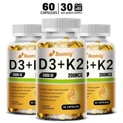 Vitamin D3 5000IU and 200 Mcg Vitamin K2 (MK-7) Capsules for Calcium Absorption, Bone Regeneration, Immune Support, Easy To Melt Vitamin D3 5000IU and 200 Mcg Vitamin K2 (MK-7) Capsules for Calcium Absorption, Bone Regeneration, Immune Support, Easy To Melt