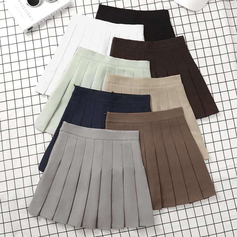 Brown Skirt Ladies 2022 Summer Clothes Women's High Waist Harajuku Korean Style Black Mini Pleated Skirt For School Girl Uniform Brown Skirt Ladies 2022 Summer Clothes Women's High Waist Harajuku Korean Style Black Mini Pleated Skirt For School Girl Uniform
