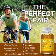 كبسولات فيتامين د3+ك2، 5000 وحدة دولية، 300 ميكروغرام | غير معدل وراثيًا، نباتي، طبيعي، خالٍ من الغلوتين | مكمل غذائي كبسولات فيتامين د3+ك2، 5000 وحدة دولية، 300 ميكروغرام | غير معدل وراثيًا، نباتي، طبيعي، خالٍ من الغلوتين | مكمل غذائي