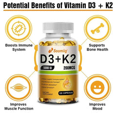 Vitamin D3 5000IU and 200 Mcg Vitamin K2 (MK-7) Capsules for Calcium Absorption, Bone Regeneration, Immune Support, Easy To Melt Vitamin D3 5000IU and 200 Mcg Vitamin K2 (MK-7) Capsules for Calcium Absorption, Bone Regeneration, Immune Support, Easy To Melt