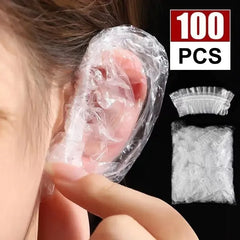 100PCS Disposable Waterproof Ear Covers for Hair Dye, Transparent Elastic Earmuffs Protective Plastic Wrap for Shower Salon 100PCS Disposable Waterproof Ear Covers for Hair Dye, Transparent Elastic Earmuffs Protective Plastic Wrap for Shower Salon