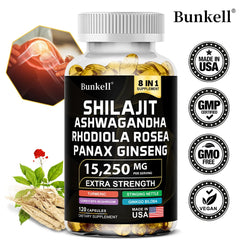 15250mg Shilajit Capsules with Ginseng Ashwagandha Turmeric, Energy Supplement Muscle Mass Endurance 15250mg Shilajit Capsules with Ginseng Ashwagandha Turmeric, Energy Supplement Muscle Mass Endurance