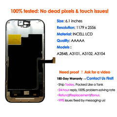 180days Warranty incell LCD For iPhone 15 Pro Display Touch Screen Replacement Phone Mobile Digitizer Assembly Repair Wholesale 180days Warranty incell LCD For iPhone 15 Pro Display Touch Screen Replacement Phone Mobile Digitizer Assembly Repair Wholesale
