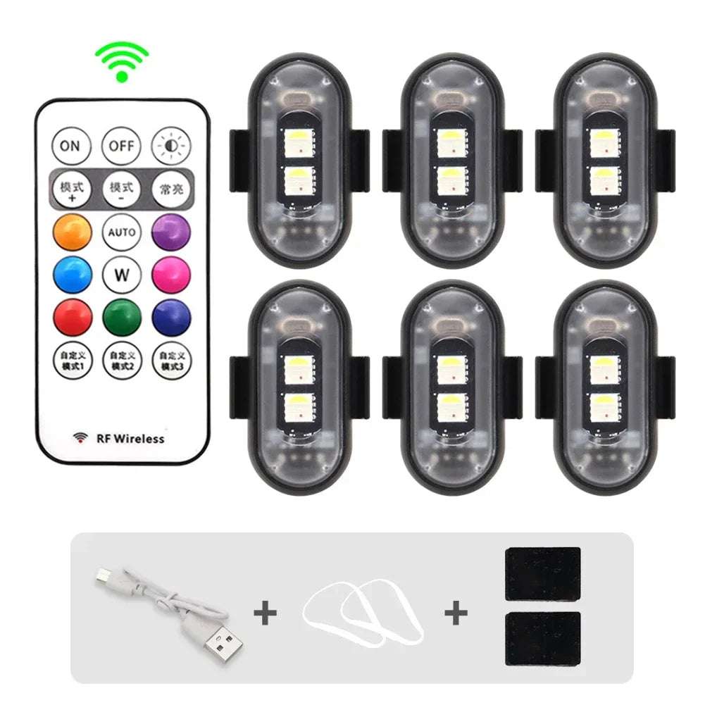 1-6PCS Wireless LED Drone Strobe Light for Motorcycle Car Bike Remote Control Warning Light Indicator Light USB Charging 8Colors 1-6PCS Wireless LED Drone Strobe Light for Motorcycle Car Bike Remote Control Warning Light Indicator Light USB Charging 8Colors