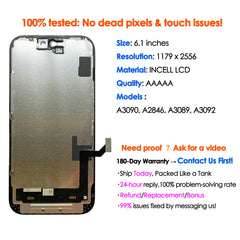 180days Warranty incell LCD For iPhone 15 Display Touch Screen Replacement Phone Mobile Digitizer Assembly Repair Kit Wholesale 180days Warranty incell LCD For iPhone 15 Display Touch Screen Replacement Phone Mobile Digitizer Assembly Repair Kit Wholesale