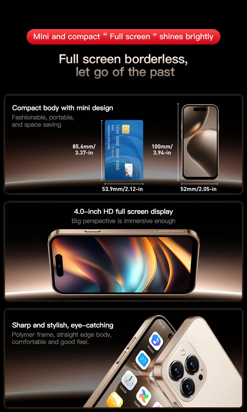 Mini compact gold phone with 4 inch display and triple camera and Mumzar mini smartphone Android 10 UAE product image Mini compact gold phone with 4 inch display and triple camera and Mumzar mini smartphone Android 10 UAE product image