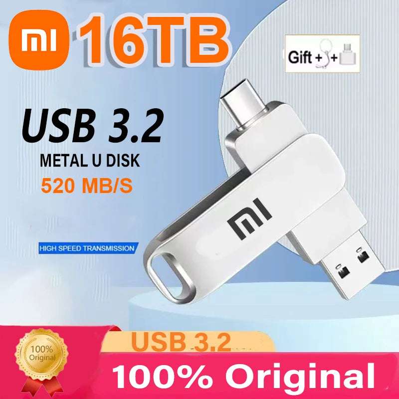 XIAOMI 16TB Flash Drives USB 3.2 High Speed USB Transfer Metal Pendrive Memory Card Pendrive Flash Disk Memoria Waterproof Stick XIAOMI 16TB Flash Drives USB 3.2 High Speed USB Transfer Metal Pendrive Memory Card Pendrive Flash Disk Memoria Waterproof Stick