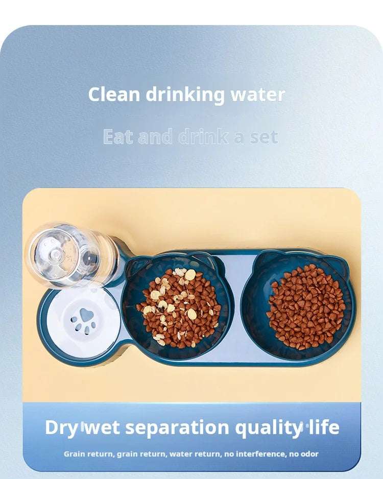 Pet Bowls With Water Feeder, 3 In 1 Ear Design Tilted Cat Water And Food Bowl Set With Gravity Water Bottle For Neck Protection Pet Bowls With Water Feeder, 3 In 1 Ear Design Tilted Cat Water And Food Bowl Set With Gravity Water Bottle For Neck Protection