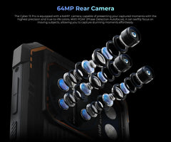 HOTWAV Cyber 13 Pro smartphone rear 64MP camera lens assembly on rugged black phone HOTWAV Cyber 13 Pro smartphone rear 64MP camera lens assembly on rugged black phone