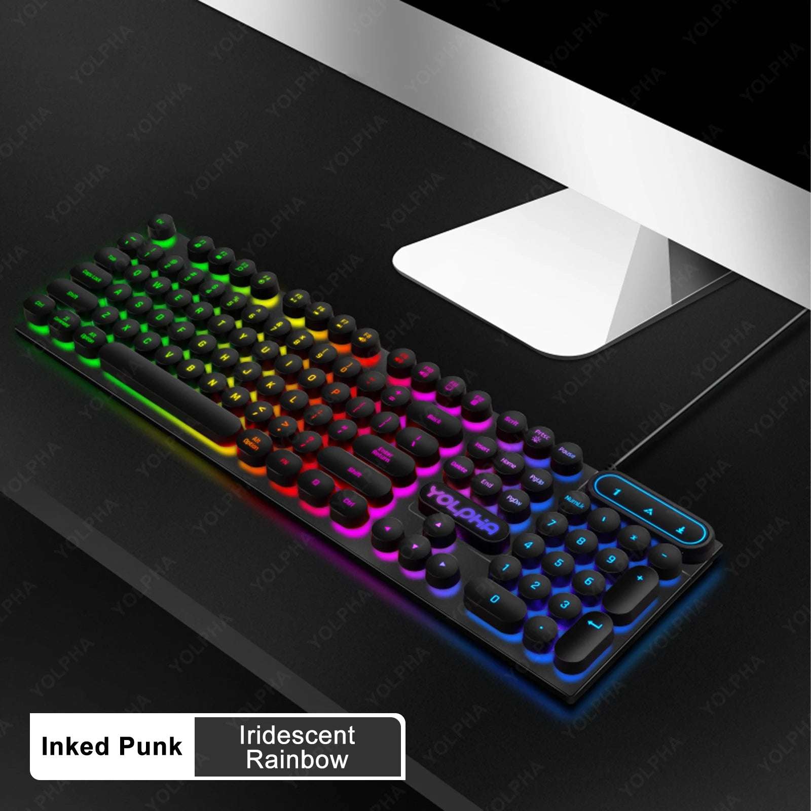 104keys Punk Retro Keyboard Rainbow Backlight Wired Keyboard RGB Backlit Breathing Light Gaming Ergonomic Keyboard for Office PC 104keys Punk Retro Keyboard Rainbow Backlight Wired Keyboard RGB Backlit Breathing Light Gaming Ergonomic Keyboard for Office PC