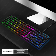 104keys Punk Retro Keyboard Rainbow Backlight Wired Keyboard RGB Backlit Breathing Light Gaming Ergonomic Keyboard for Office PC 104keys Punk Retro Keyboard Rainbow Backlight Wired Keyboard RGB Backlit Breathing Light Gaming Ergonomic Keyboard for Office PC