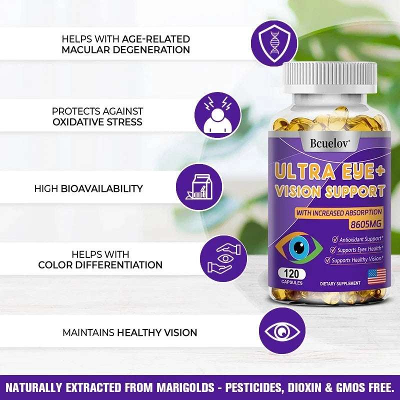 Eye Vitamins with A Blend of Lutein, Zeaxanthin and Bilberry Extract for Macular Fatigue, Dry Eyes and Vision Health in Adults Eye Vitamins with A Blend of Lutein, Zeaxanthin and Bilberry Extract for Macular Fatigue, Dry Eyes and Vision Health in Adults