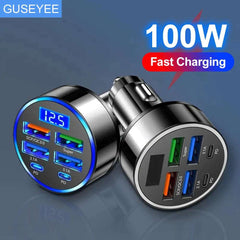 100W 6 Ports Car Charger Fast Charging PD QC3.0 USB C Car Phone Charger Type C Adapter in Car For iPhone Samsung Huawei Xiaomi 100W 6 Ports Car Charger Fast Charging PD QC3.0 USB C Car Phone Charger Type C Adapter in Car For iPhone Samsung Huawei Xiaomi