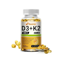 Vitamin D3 5000IU and 200 Mcg Vitamin K2 (MK-7) Capsules for Calcium Absorption, Bone Regeneration, Immune Support, Easy To Melt Vitamin D3 5000IU and 200 Mcg Vitamin K2 (MK-7) Capsules for Calcium Absorption, Bone Regeneration, Immune Support, Easy To Melt