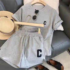  2 Piece Set Women Summer Loose Short Sleeve T-Shirt Casual Shorts Sports Print Letter Casual Suit Large Size Short Pajamas  2 Piece Set Women Summer Loose Short Sleeve T-Shirt Casual Shorts Sports Print Letter Casual Suit Large Size Short Pajamas