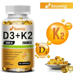 Vitamin D3 5000IU and 200 Mcg Vitamin K2 (MK-7) Capsules for Calcium Absorption, Bone Regeneration, Immune Support, Easy To Melt Vitamin D3 5000IU and 200 Mcg Vitamin K2 (MK-7) Capsules for Calcium Absorption, Bone Regeneration, Immune Support, Easy To Melt