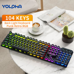 104keys Punk Retro Keyboard Rainbow Backlight Wired Keyboard RGB Backlit Breathing Light Gaming Ergonomic Keyboard for Office PC 104keys Punk Retro Keyboard Rainbow Backlight Wired Keyboard RGB Backlit Breathing Light Gaming Ergonomic Keyboard for Office PC