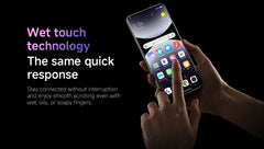Hand holding Xiaomi Redmi Note 14 Pro Plus 5G global version with wet fingers demonstrating wet touch technology Hand holding Xiaomi Redmi Note 14 Pro Plus 5G global version with wet fingers demonstrating wet touch technology