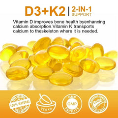 Vitamin D3 5000IU and 200 Mcg Vitamin K2 (MK-7) Capsules for Calcium Absorption, Bone Regeneration, Immune Support, Easy To Melt Vitamin D3 5000IU and 200 Mcg Vitamin K2 (MK-7) Capsules for Calcium Absorption, Bone Regeneration, Immune Support, Easy To Melt