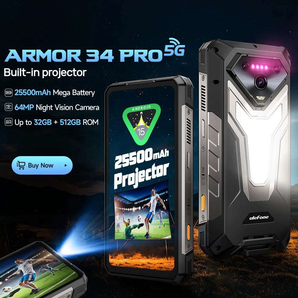 【World Premiere】Ulefone Armor 34 Pro 5G AI Rugged Phone 25500mAh Up to 32GB+512GB Built-in Projector 120Hz 6.95" NFC Smartphone 【World Premiere】Ulefone Armor 34 Pro 5G AI Rugged Phone 25500mAh Up to 32GB+512GB Built-in Projector 120Hz 6.95" NFC Smartphone