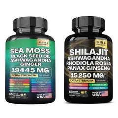 2 Bottles 15250MG Pure Himalayan SHILAJIT Capsules+ Sea Moss Capsules Immunity Support 2 Bottles 15250MG Pure Himalayan SHILAJIT Capsules+ Sea Moss Capsules Immunity Support