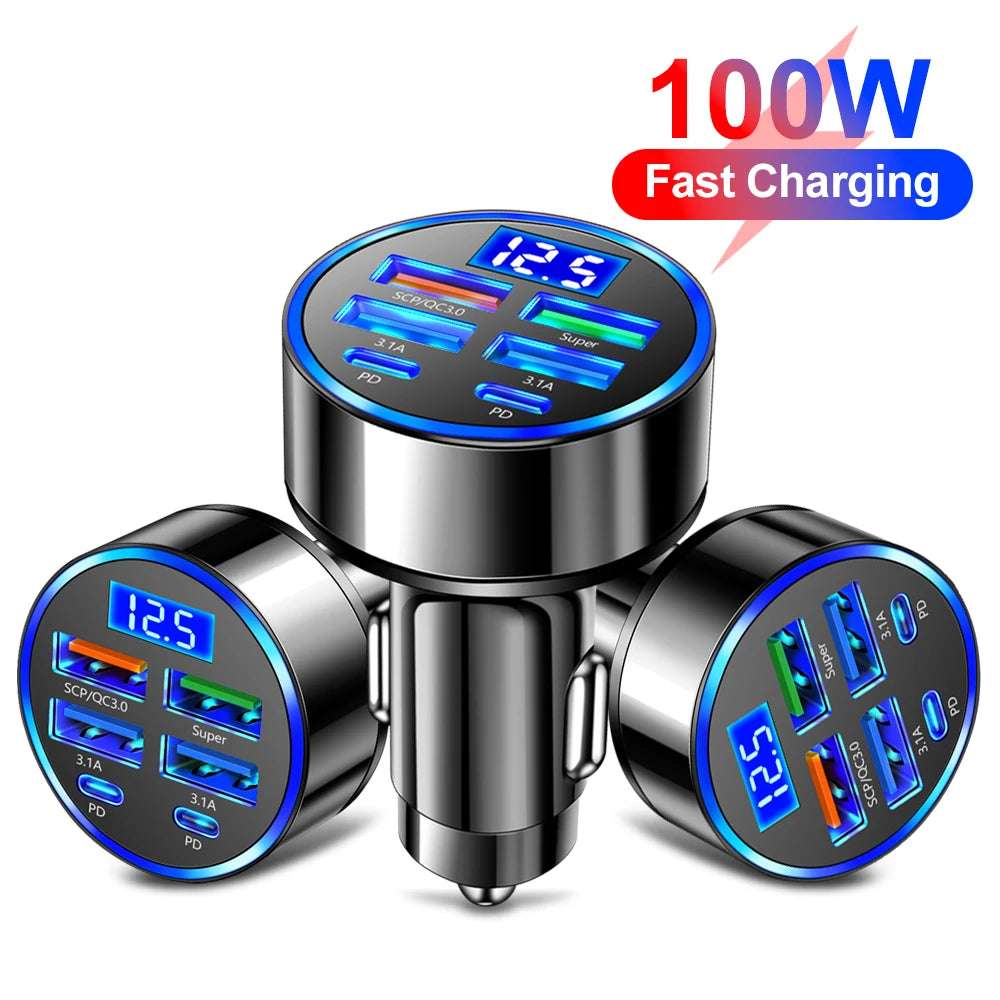 100W 6 Ports Car Charger Fast Charging PD QC3.0 USB C Car Phone Charger Type C Adapter in Car For iPhone Samsung Huawei Xiaomi 100W 6 Ports Car Charger Fast Charging PD QC3.0 USB C Car Phone Charger Type C Adapter in Car For iPhone Samsung Huawei Xiaomi