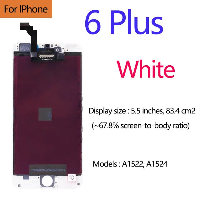 White 5.5 inch display assembly for iPhone 6 Plus shown and iPhone 7 LCD screen replacement White 5.5 inch display assembly for iPhone 6 Plus shown and iPhone 7 LCD screen replacement